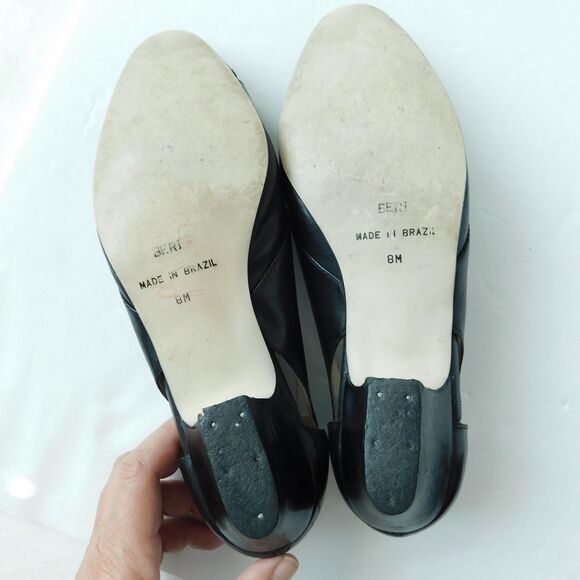 I LOVE COMFORT Shoes VINTAGE Womens 7.5 Black Leather Heels Pumps, Open Toe EUC - Picture 7 of 16